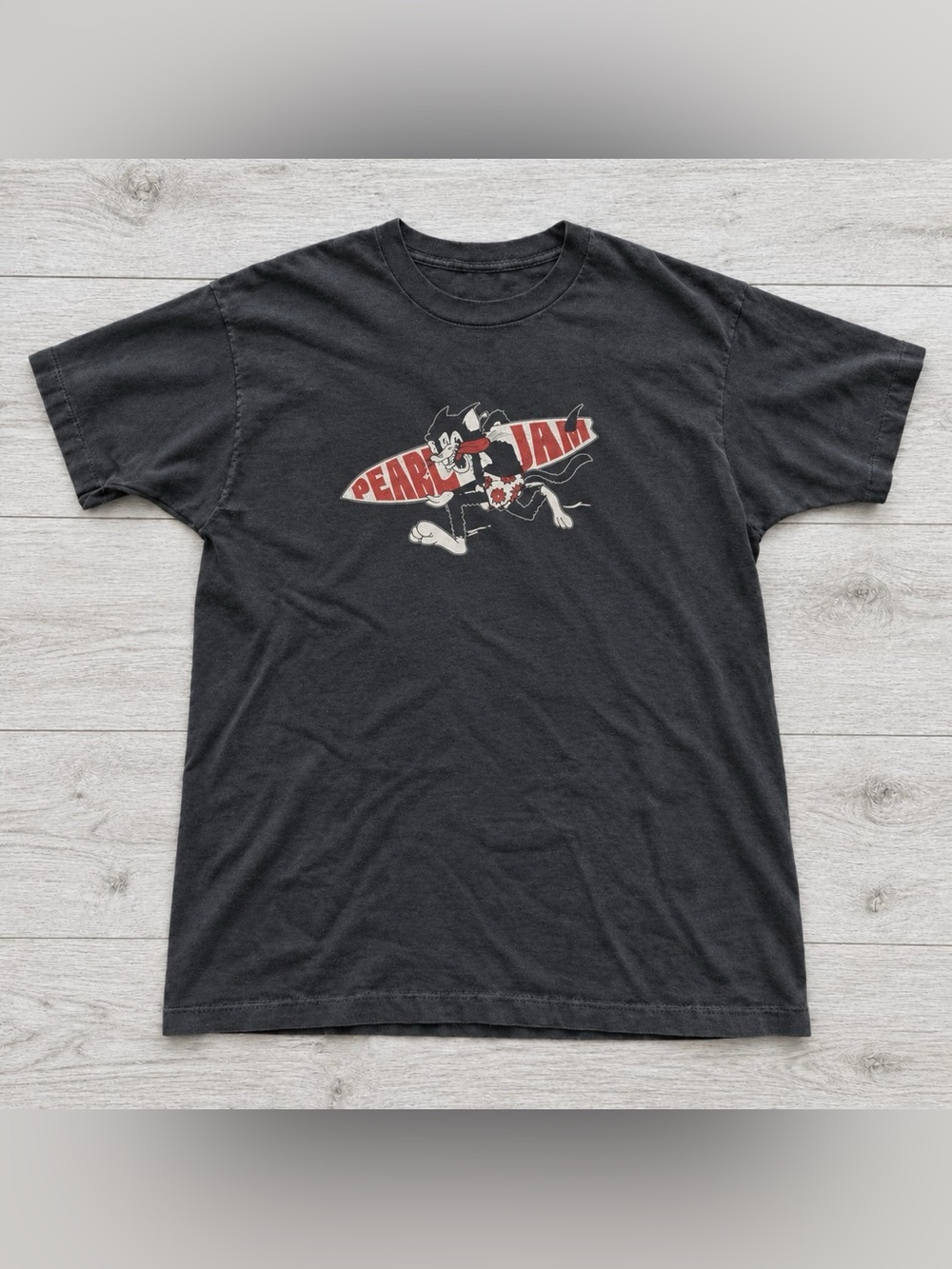 Pearl Jam Surfing Cat Graphic T-Shirt Black For Unisex